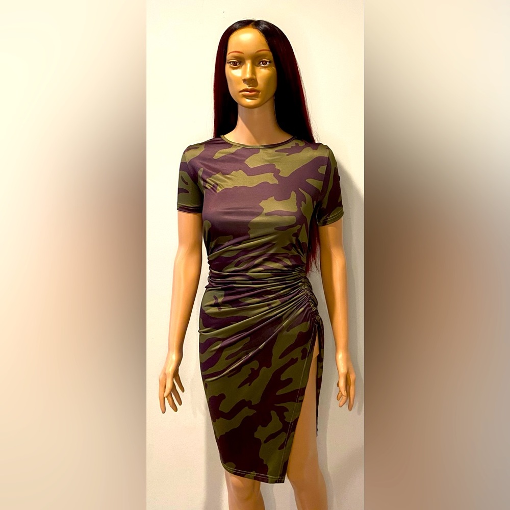 Army Green Dress with Adjustable Split